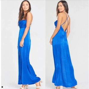 New Show Me Your MuMu Winslet Cowl neck Maxi Dress Royal blue sheen party dance